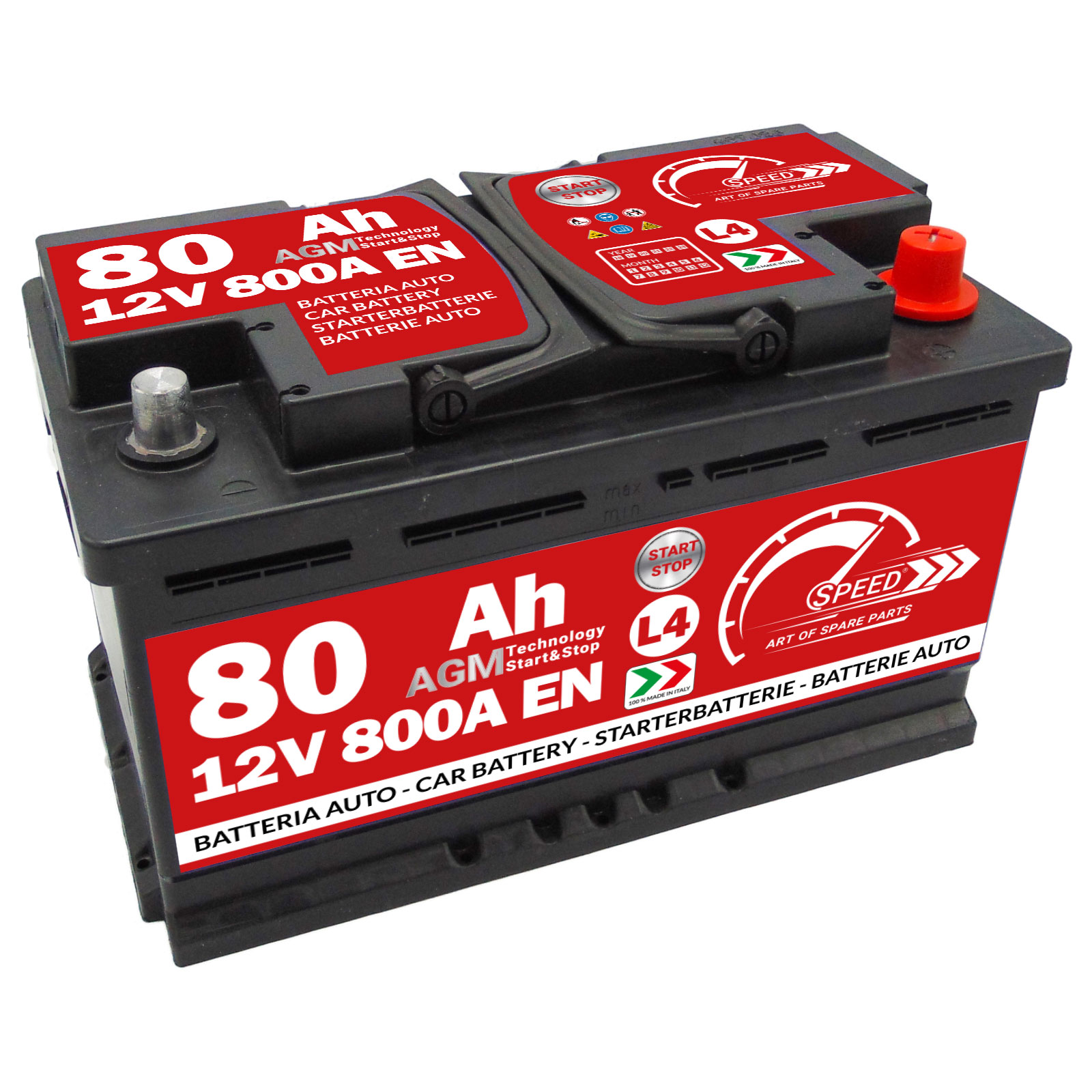 Batteria AGM Speed 80Ah 800A Start Stop Ricambi Auto SMC